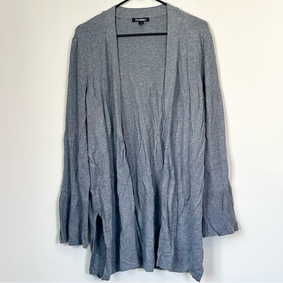 Roz & Ali Sweaters - Roz & Ali Charcoal Gray Open Front Cardigan - Size: Large